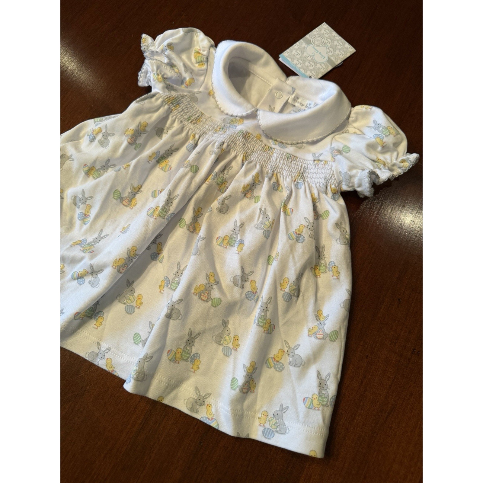Kissy Kissy Smocked Easter Pima Cotton Peter Pan Collared Dress 0-3 Months Nwt — image 7 of 7